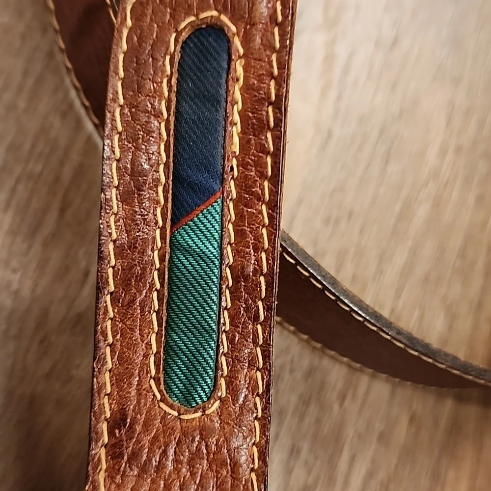 Vera Pelle Men's Leather Belt with Contrasting Fabric Inset Italian size 105 IT